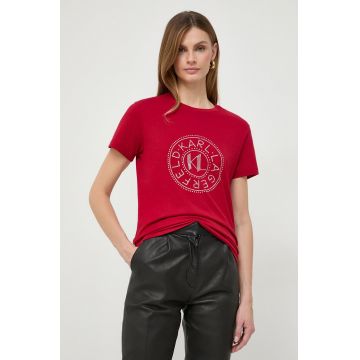 Karl Lagerfeld tricou din bumbac femei, culoarea rosu