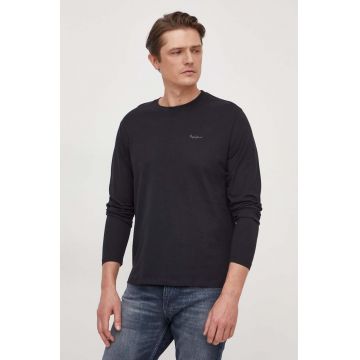 Pepe Jeans longsleeve din bumbac culoarea negru, neted