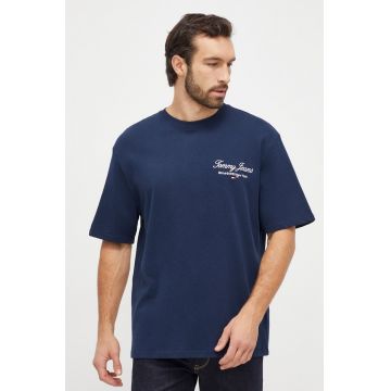 Tommy Jeans tricou din bumbac bărbați, culoarea bleumarin, cu imprimeu DM0DM18273