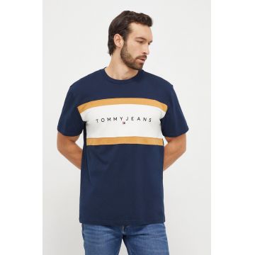 Tommy Jeans tricou din bumbac bărbați, culoarea bleumarin, cu model DM0DM18427