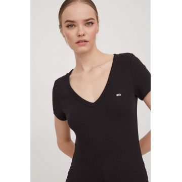 Tommy Jeans tricou femei, culoarea negru DW0DW17385