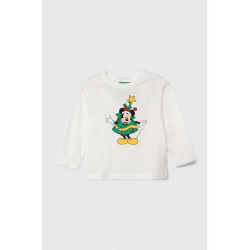 United Colors of Benetton longsleeve din bumbac pentru copii x Disney culoarea alb, cu imprimeu