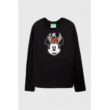 United Colors of Benetton longsleeve din bumbac pentru copii x Disney culoarea negru, cu imprimeu