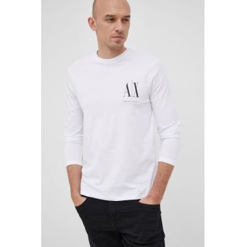 Armani Exchange Longsleeve din bumbac culoarea alb, cu imprimeu