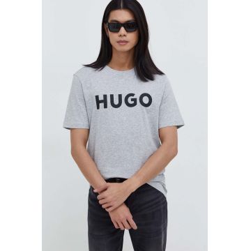 HUGO tricou din bumbac barbati, culoarea gri, cu imprimeu, 50467556