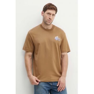 Lacoste tricou din bumbac bărbați, culoarea maro, cu imprimeu