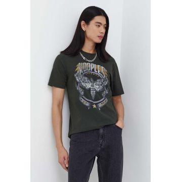 The Kooples tricou din bumbac barbati, culoarea verde, cu imprimeu