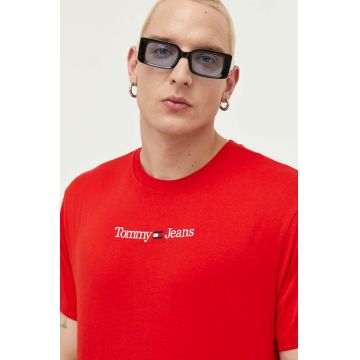 Tommy Jeans tricou din bumbac culoarea turcoaz, cu imprimeu