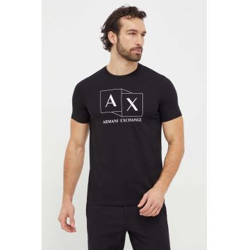 Armani Exchange tricou din bumbac barbati, culoarea negru, cu imprimeu