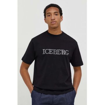 Iceberg tricou din bumbac barbati, culoarea negru, cu imprimeu