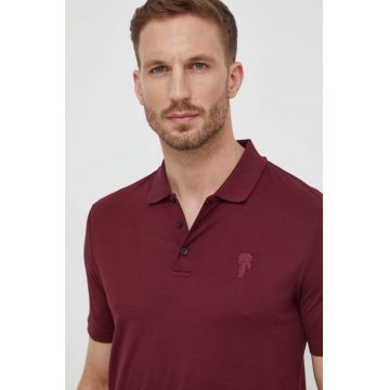 Karl Lagerfeld tricou polo barbati, culoarea bordo, cu imprimeu