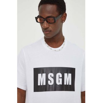 MSGM tricou din bumbac bărbați, culoarea alb, cu imprimeu 2000MM520.200002