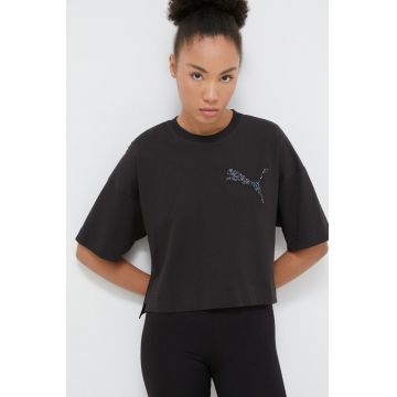 Puma tricou din bumbac PUMA X SWAROVSKI femei, culoarea negru