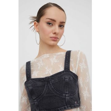 Tommy Jeans top din denim culoarea negru DW0DW17699