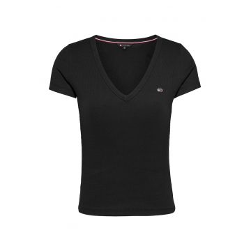 Tricou slim fit cu decolteu in V