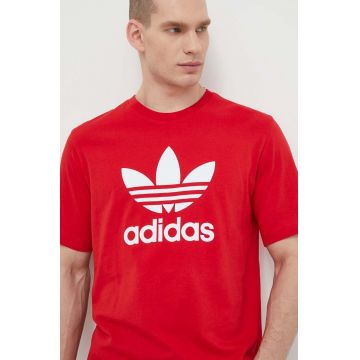 adidas Originals tricou din bumbac Trefoil bărbați, culoarea roșu, cu imprimeu, IR8009