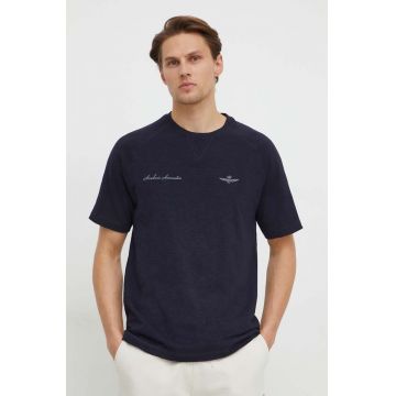 Aeronautica Militare tricou din bumbac barbati, culoarea albastru marin, neted