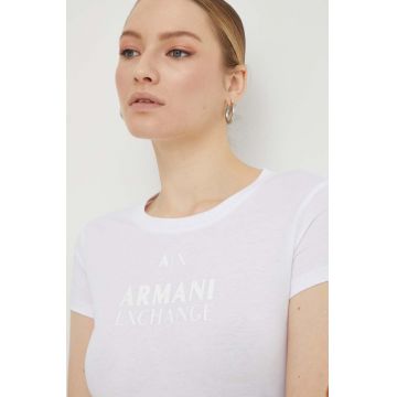 Armani Exchange tricou din bumbac femei, culoarea alb