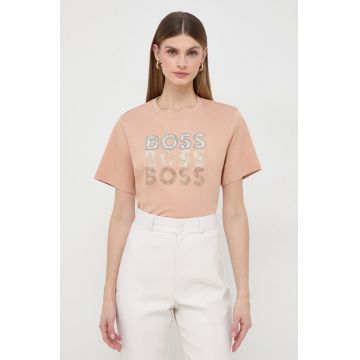 BOSS tricou din bumbac femei, culoarea bej 50517678