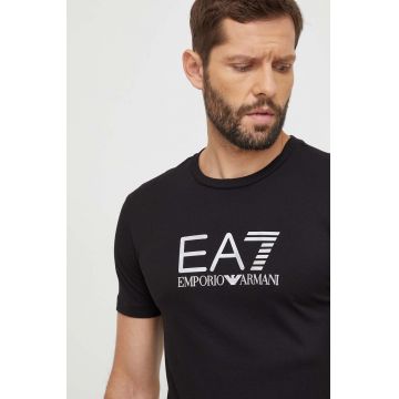 EA7 Emporio Armani tricou din bumbac barbati, culoarea negru, cu imprimeu