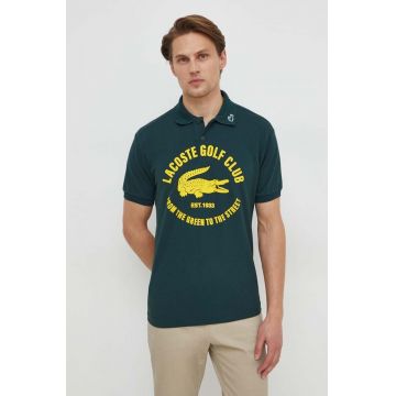 Lacoste tricou polo barbati, culoarea verde, cu imprimeu