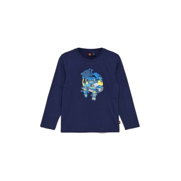 Lego longsleeve din bumbac pentru copii culoarea albastru marin, cu imprimeu