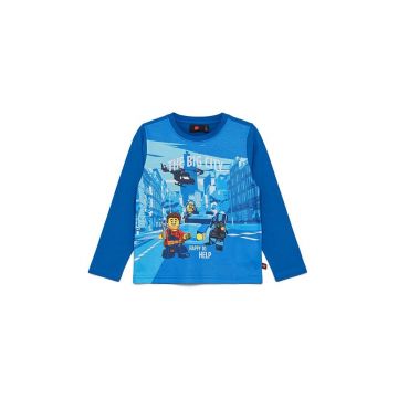 Lego longsleeve din bumbac pentru copii culoarea albastru marin, cu imprimeu