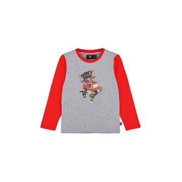 Lego longsleeve din bumbac pentru copii culoarea gri, cu imprimeu