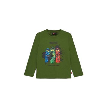 Lego longsleeve din bumbac pentru copii culoarea verde, cu imprimeu