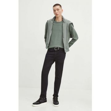 Medicine longsleeve din bumbac barbati, culoarea verde, neted