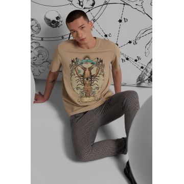 Medicine tricou din bumbac barbati, culoarea bej, cu imprimeu