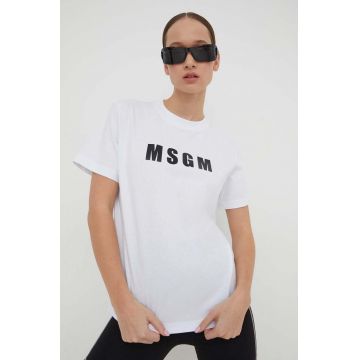 MSGM tricou din bumbac femei, culoarea alb 3641MDM92.247002