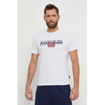 Napapijri tricou din bumbac barbati, culoarea alb, cu imprimeu