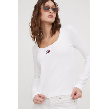 Tommy Jeans longsleeve femei, culoarea alb DW0DW17397