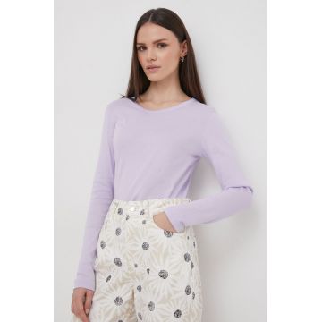 United Colors of Benetton longsleeve din bumbac culoarea violet