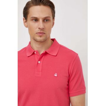 United Colors of Benetton polo de bumbac culoarea roz, neted