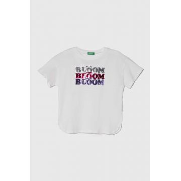 United Colors of Benetton tricou de bumbac pentru copii culoarea alb