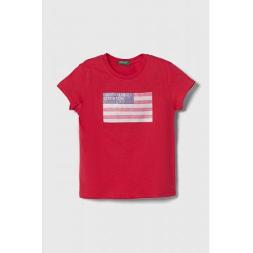 United Colors of Benetton tricou de bumbac pentru copii culoarea roz