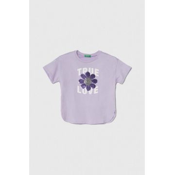 United Colors of Benetton tricou de bumbac pentru copii culoarea violet