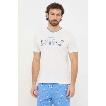 United Colors of Benetton tricou lounge din bumbac x Peanuts culoarea bej, cu imprimeu