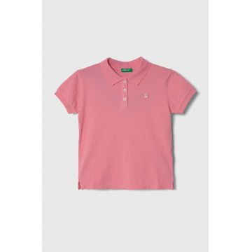 United Colors of Benetton tricou polo copii culoarea roz, cu guler