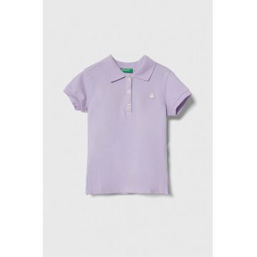 United Colors of Benetton tricou polo copii culoarea violet, cu guler