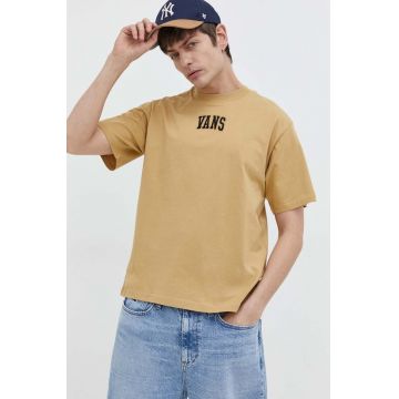 Vans tricou din bumbac barbati, culoarea galben, cu imprimeu