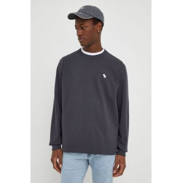 Abercrombie & Fitch longsleeve din bumbac culoarea gri, cu imprimeu