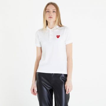 Tricou Comme des Garçons PLAY Heart Logo Polo Short Sleeve Tee White