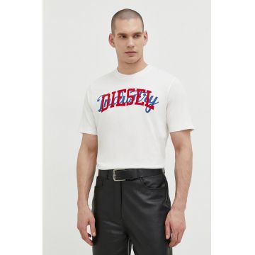 Diesel tricou din bumbac bărbați, culoarea bej, cu imprimeu A12441.0GRAI