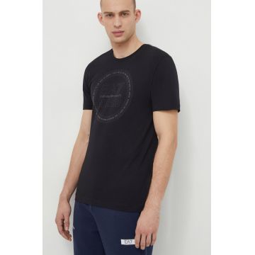 EA7 Emporio Armani tricou din bumbac barbati, culoarea negru, cu imprimeu