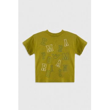 Emporio Armani tricou din bumbac pentru bebelusi culoarea verde, cu imprimeu