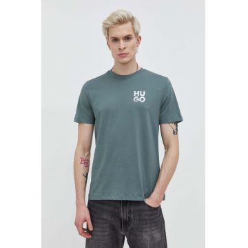 HUGO tricou din bumbac bărbați, culoarea verde, cu imprimeu 50508944