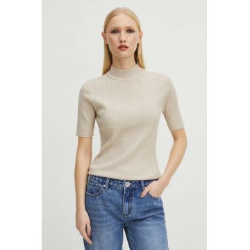 Medicine tricou femei, culoarea bej, cu turtleneck